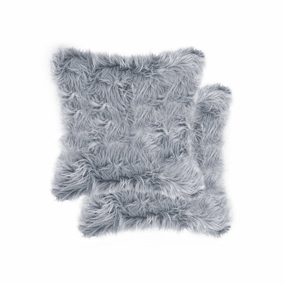 18" X 18" X 5" Grey Faux Fur  Pillow 2 Pack - Homeroots