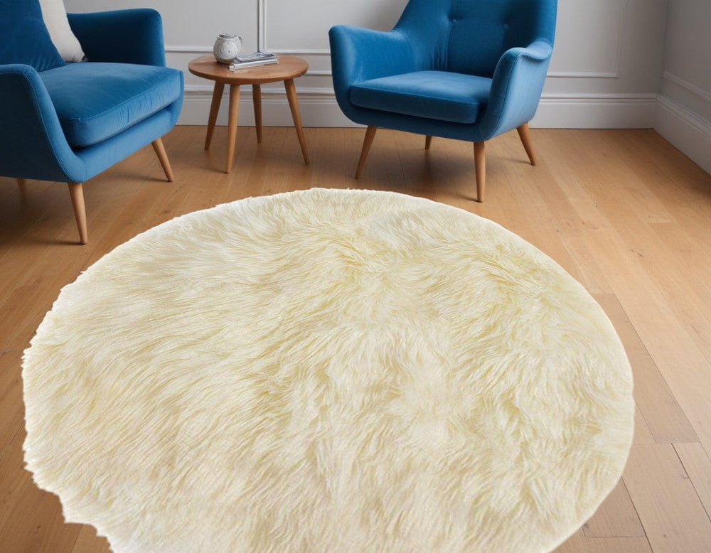5' Off White Round Shag Sheepskin Area Rug - Homeroots