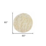 5' Off White Round Shag Sheepskin Area Rug - Homeroots