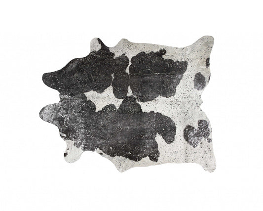 72" X 84" Silver Black & White Cowhide  Rug - Homeroots