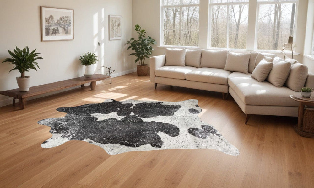 72" X 84" Silver Black & White Cowhide  Rug - Homeroots