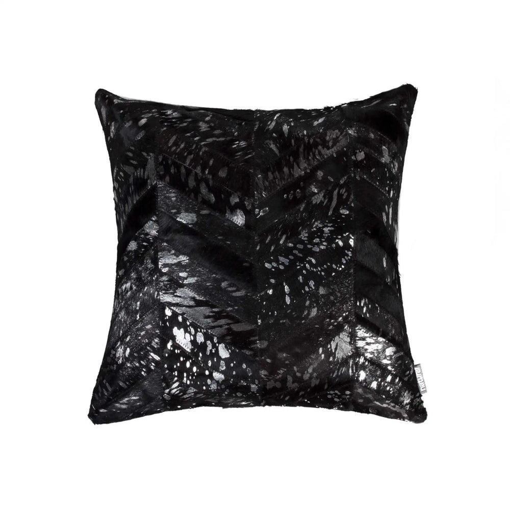 18" Black and Silver Cowhide Throw Pillow - Homeroots