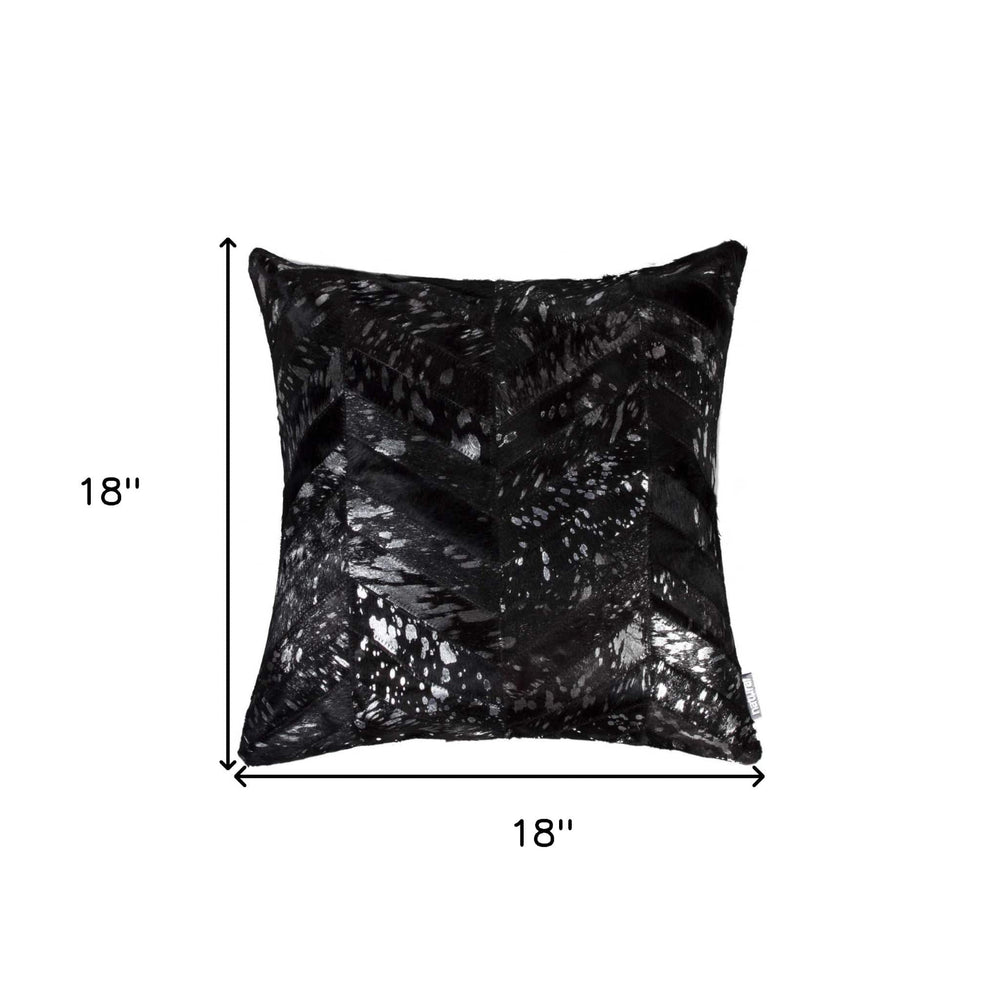 18" Black and Silver Cowhide Throw Pillow - Homeroots - Flyclothing LLC