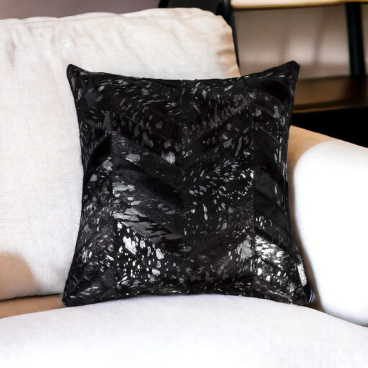 18" Black and Silver Cowhide Throw Pillow - Homeroots