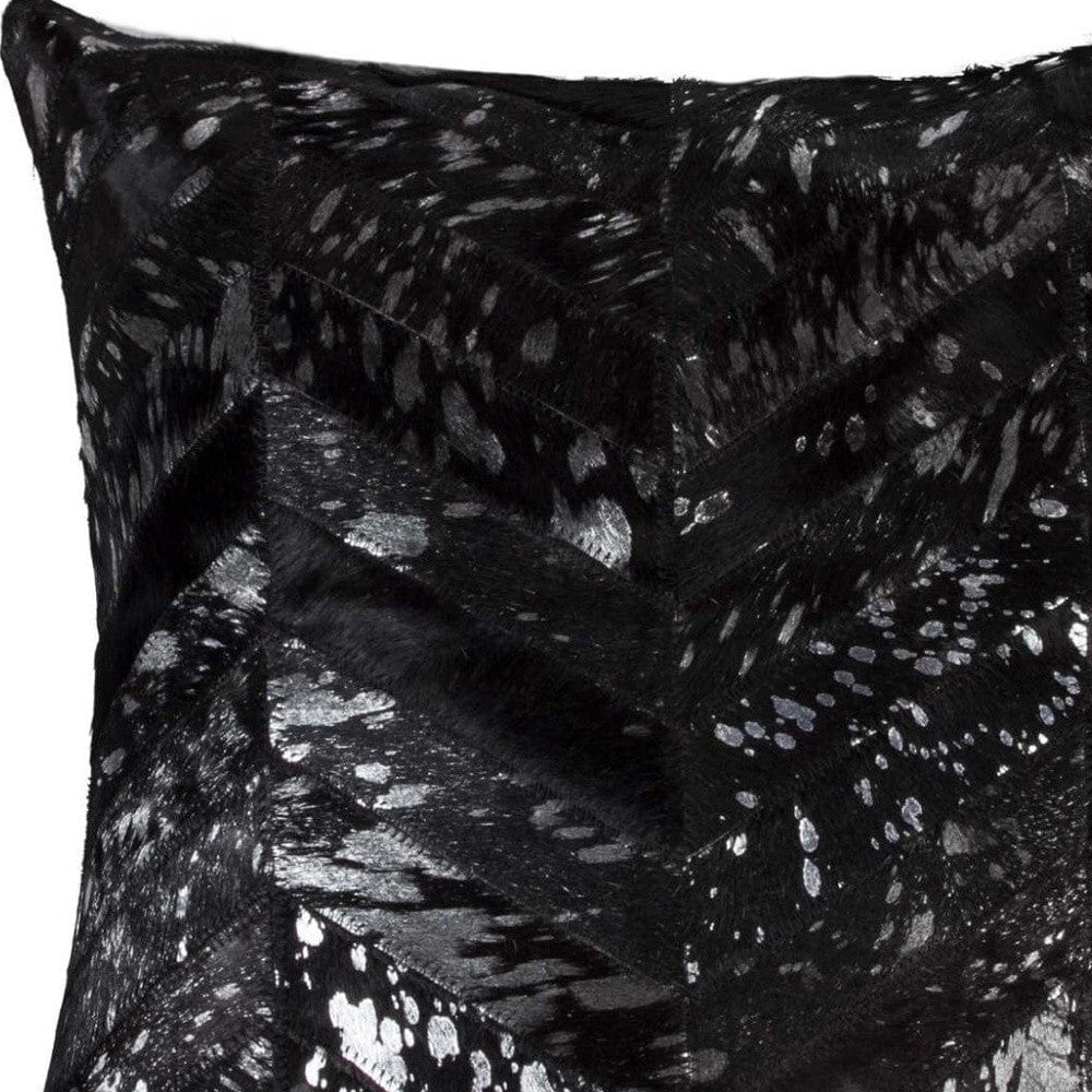 18" Black and Silver Cowhide Throw Pillow - Homeroots - Flyclothing LLC