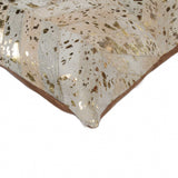 18" Natural & Gold Cowhide Throw Pillow - Homeroots