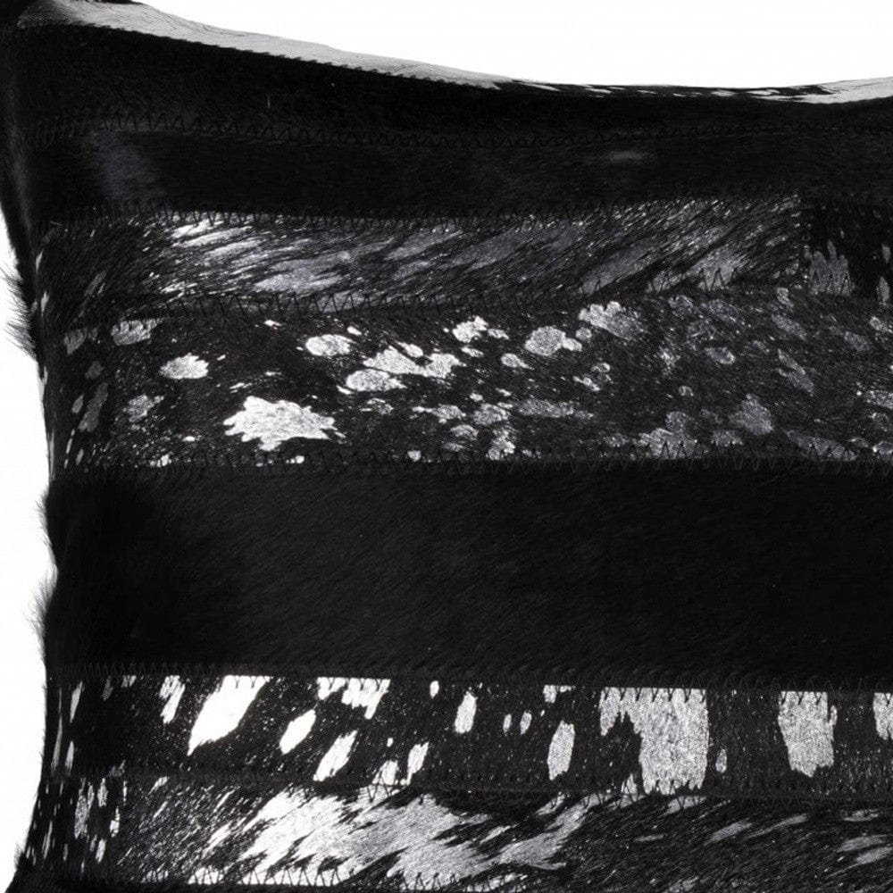 12" X 20" Black and Silver Cowhide Throw Pillow - Homeroots - Flyclothing LLC