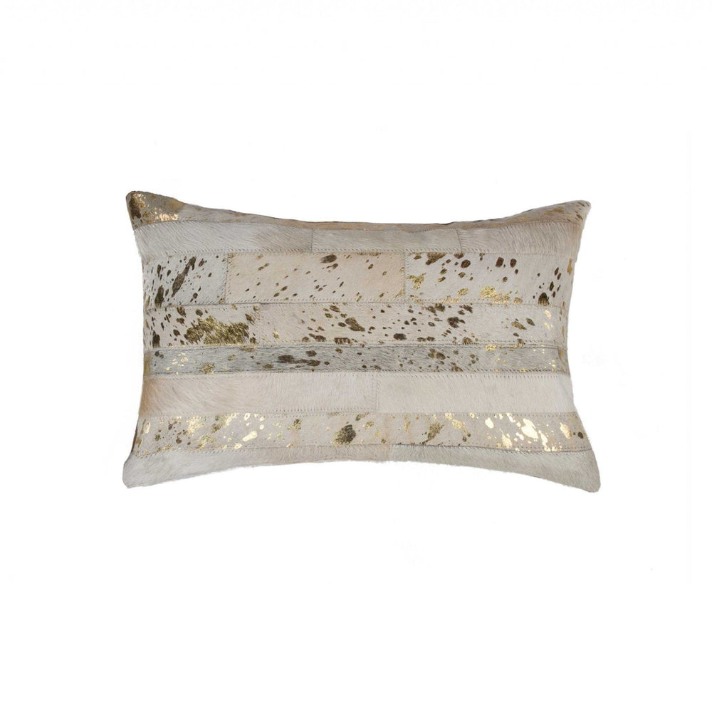 12" X 20" Natural & Gold Cowhide Throw Pillow - Homeroots