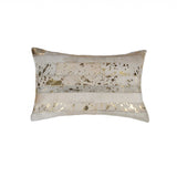 12" X 20" Natural & Gold Cowhide Throw Pillow - Homeroots