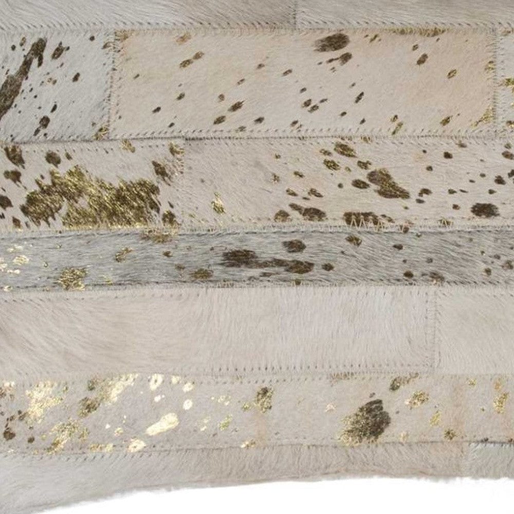 12" X 20" Natural & Gold Cowhide Throw Pillow - Homeroots - Flyclothing LLC