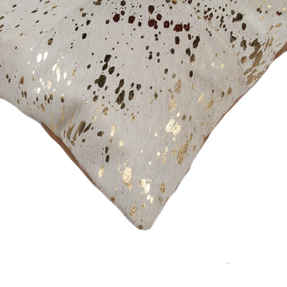 18" Natural & Gold Cowhide Throw Pillow - Homeroots - Flyclothing LLC