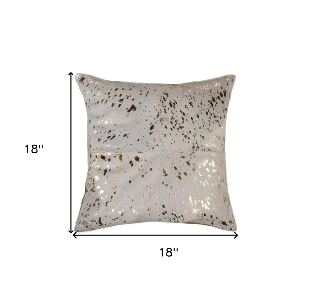 18" Natural & Gold Cowhide Throw Pillow - Homeroots - Flyclothing LLC
