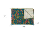 50" X 70" Green and Pink Kantha Cotton Paisley Throw Blanket with Embroidery - Homeroots - Flyclothing LLC