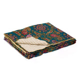 50" X 70" Green and Pink Kantha Cotton Paisley Throw Blanket with Embroidery - Homeroots