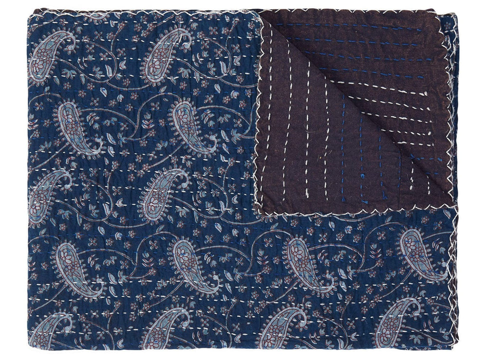 50" X 70" Blue and Gray Kantha Cotton Paisley Throw Blanket with Embroidery - Homeroots - Flyclothing LLC
