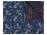 50" X 70" Blue and Gray Kantha Cotton Paisley Throw Blanket with Embroidery - Homeroots