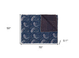 50" X 70" Blue and Gray Kantha Cotton Paisley Throw Blanket with Embroidery - Homeroots - Flyclothing LLC