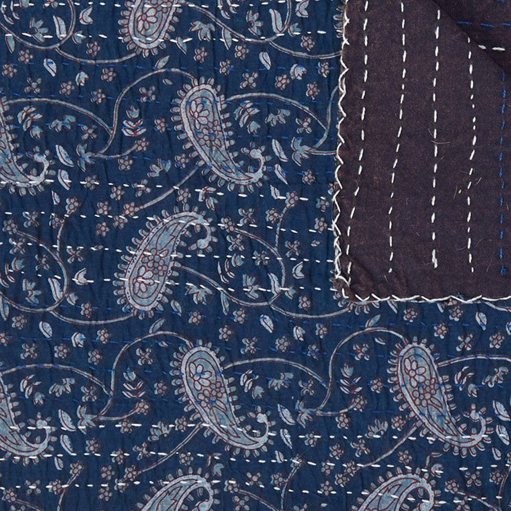50" X 70" Blue and Gray Kantha Cotton Paisley Throw Blanket with Embroidery - Homeroots - Flyclothing LLC