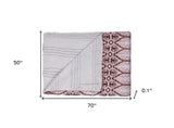 50" X 70" Pink and Brown Kantha Cotton Abstract Throw Blanket with Embroidery - Homeroots - Flyclothing LLC