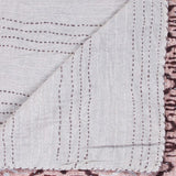 50" X 70" Pink and Brown Kantha Cotton Abstract Throw Blanket with Embroidery - Homeroots