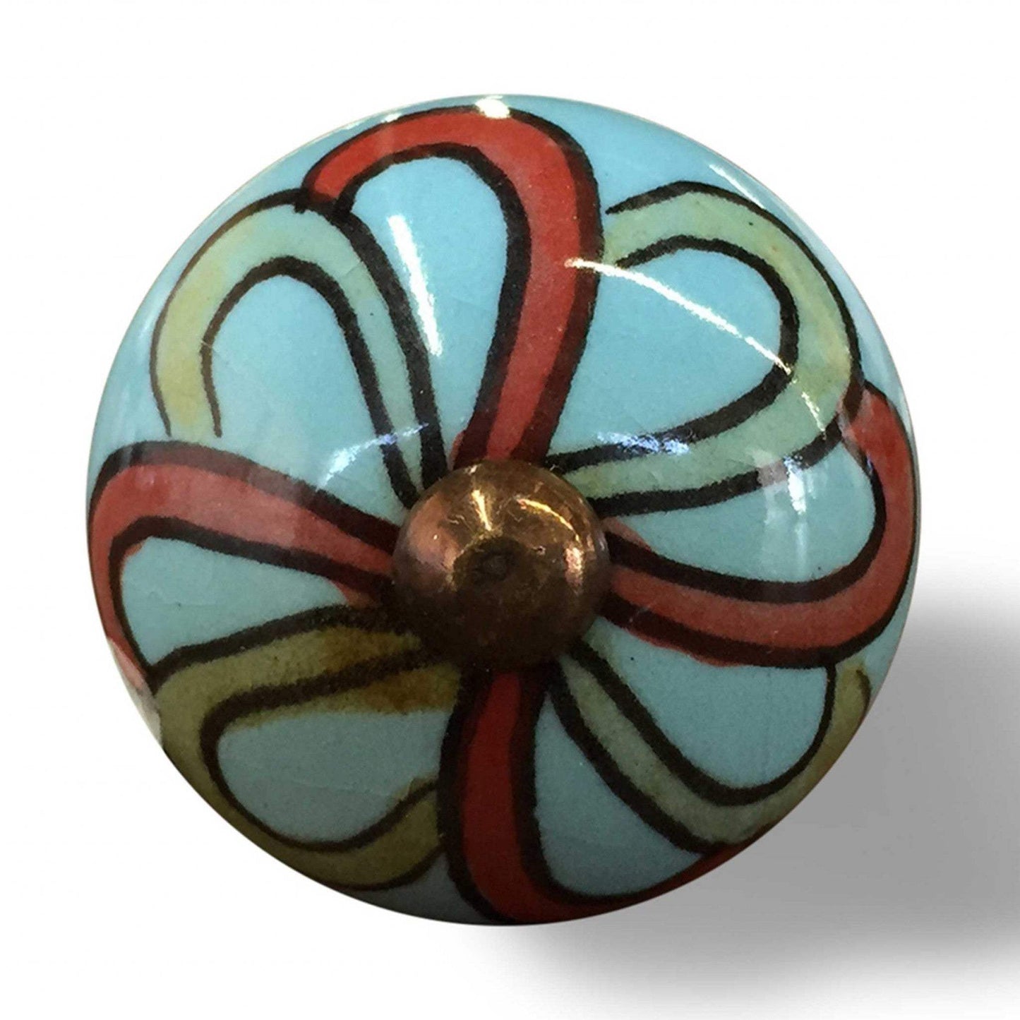 Bohemian Floral Turquoise Handprinted Set Of 8 Ceramic Knobs - Homeroots - Flyclothing LLC