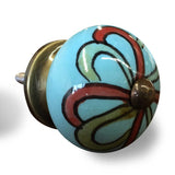 Bohemian Floral Turquoise Handprinted Set Of 8 Ceramic Knobs - Homeroots - Flyclothing LLC