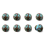 Bohemian Floral Turquoise Handprinted Set Of 8 Ceramic Knobs - Homeroots - Flyclothing LLC