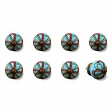 Bohemian Floral Turquoise Handprinted Set Of 8 Ceramic Knobs - Homeroots