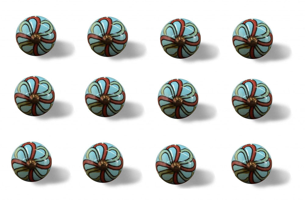 Bohemian Turquoise And Red Set Of 12 Knobs - Homeroots - Flyclothing LLC