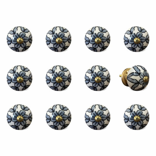 1.5" X 1.5" X 1.5" White Blue And Black  Knobs 12 Pack - Homeroots