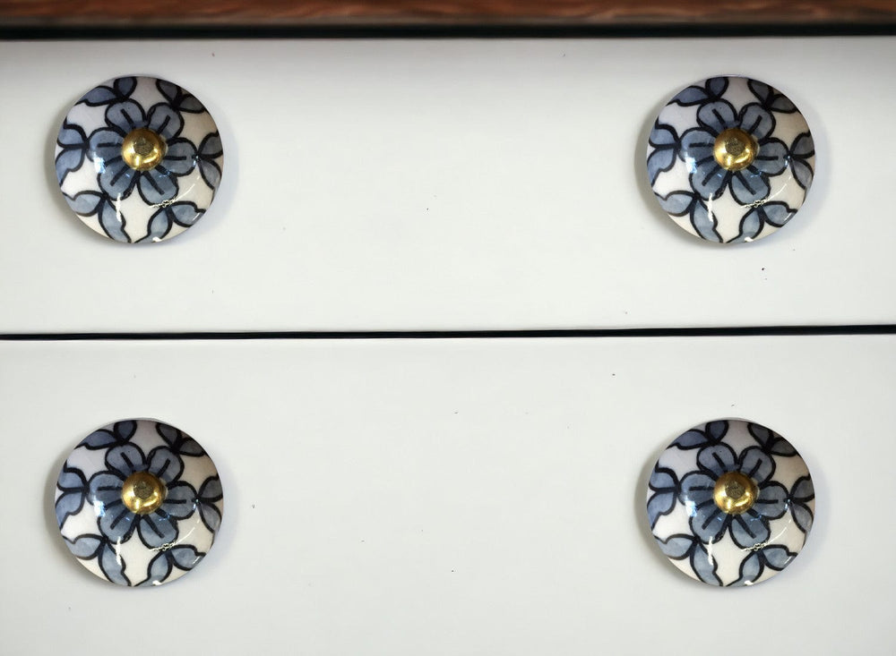 1.5" X 1.5" X 1.5" White Blue And Black  Knobs 12 Pack - Homeroots