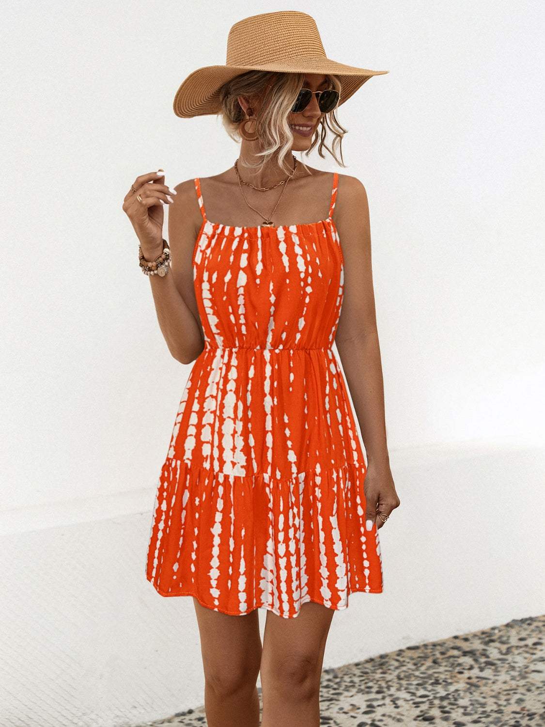 Ruffle Hem Printed Mini Cami Dress - Trendsi - Flyclothing LLC