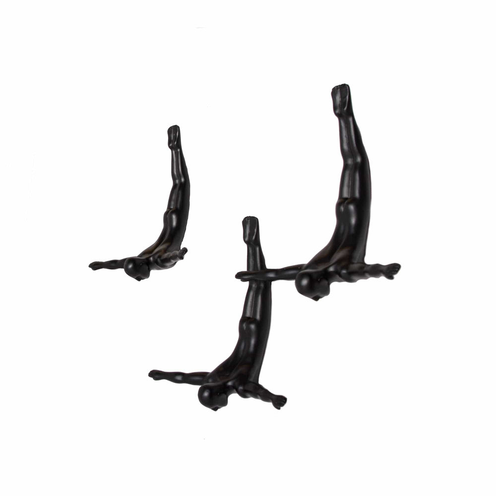 Set of Three 7" Black Diver Resin Wall Decor - Homeroots