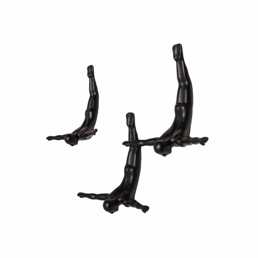 Set of Three 7" Black Diver Resin Wall Decor - Homeroots