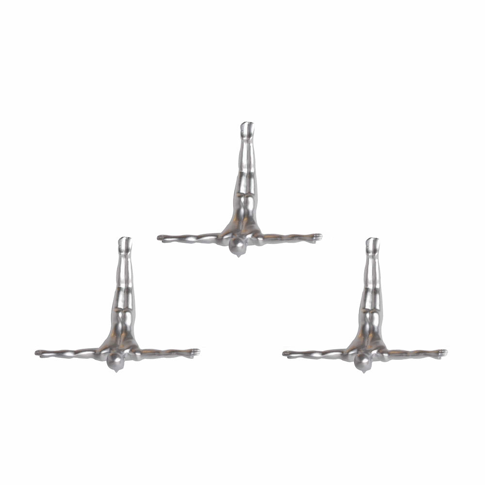 Set of Three 7" Silver Divers Resin Wall Decor - Homeroots