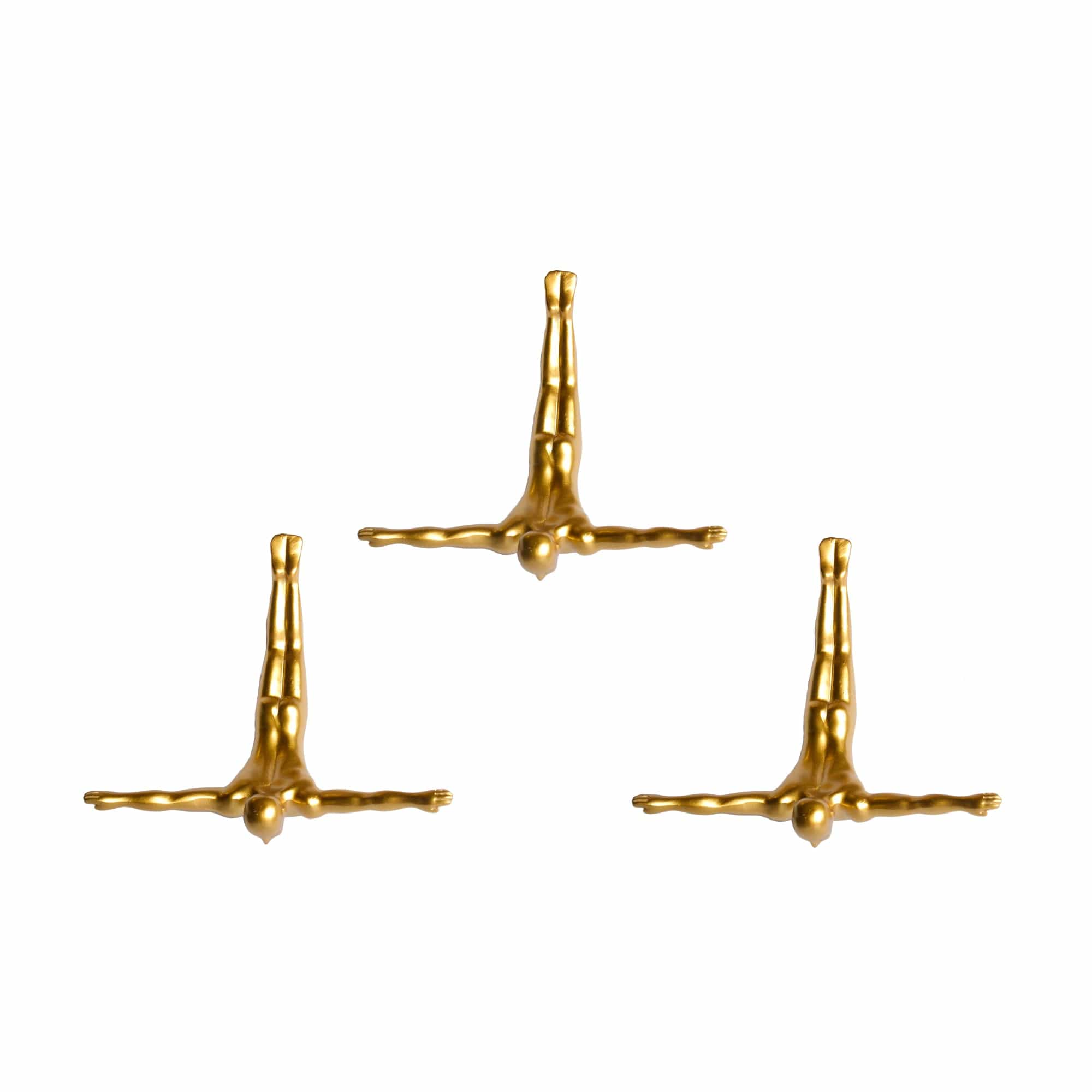 Set of Three 7" Gold Divers Resin Wall Decor - Homeroots - Flyclothing LLC