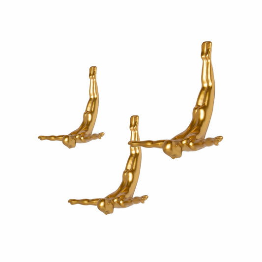 Set of Three 7" Gold Divers Resin Wall Decor - Homeroots