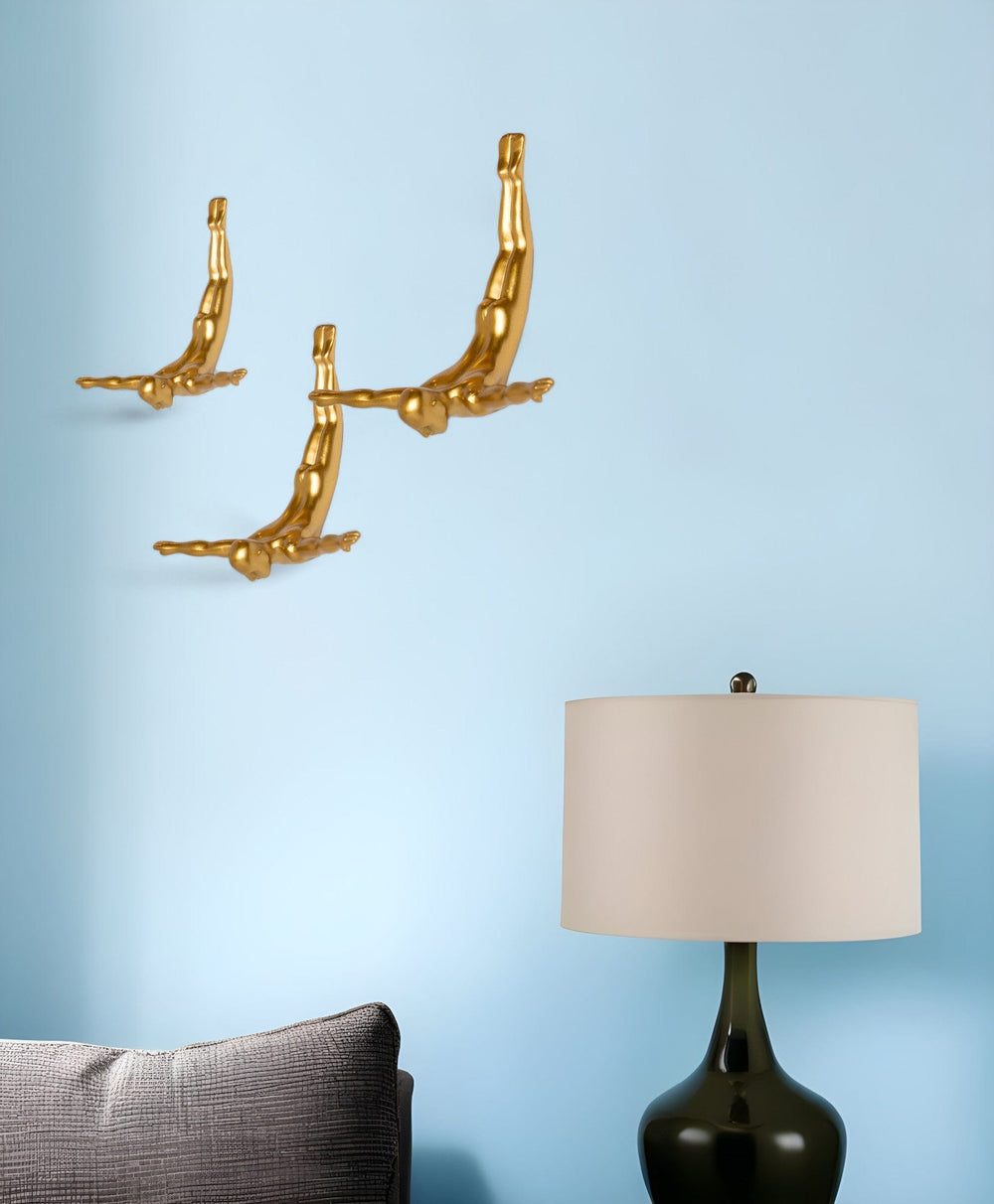 Set of Three 7" Gold Divers Resin Wall Decor - Homeroots