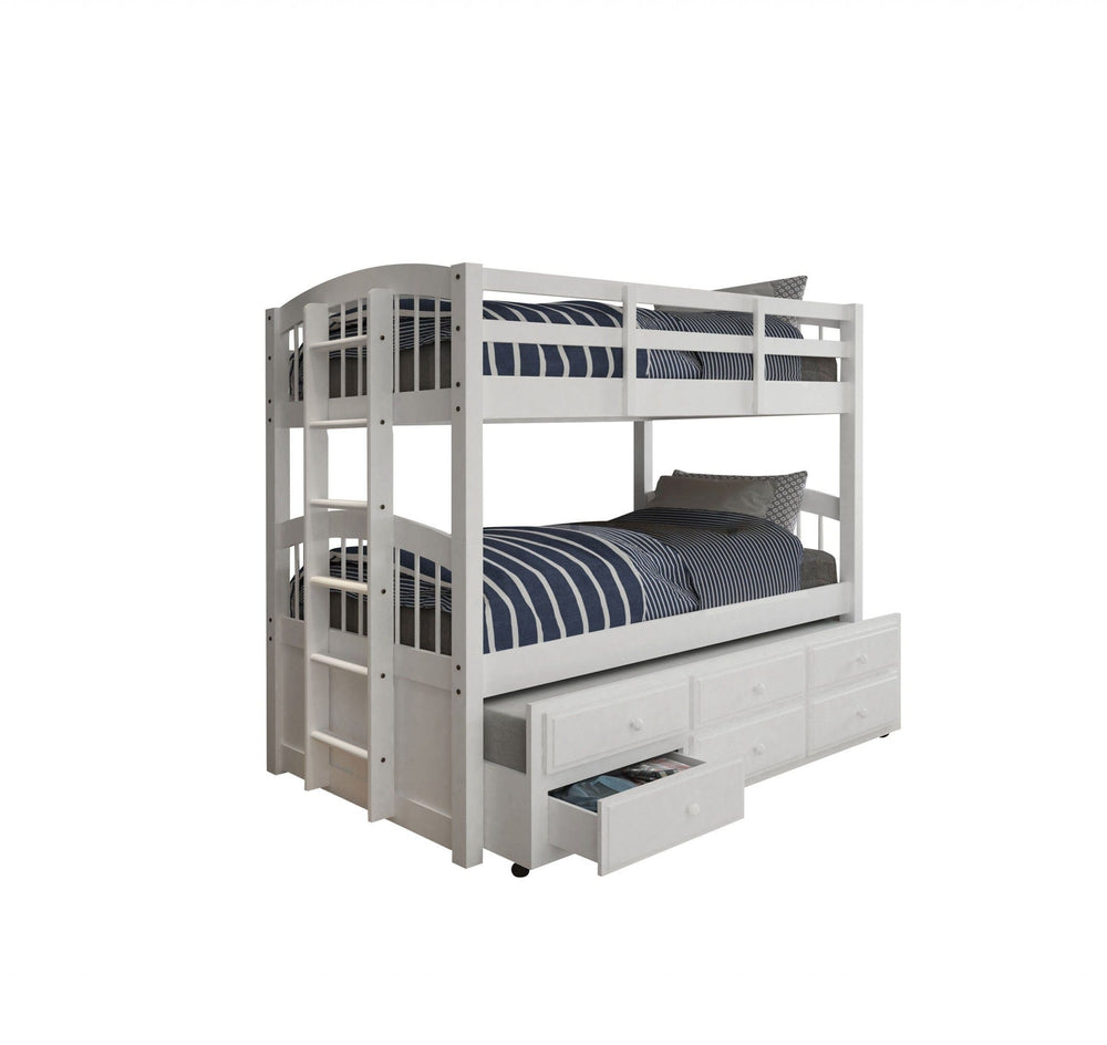 80" X 42" X 70" White Twin Bunk Bed Trundle With 3 Drawers - Homeroots - Flyclothing LLC