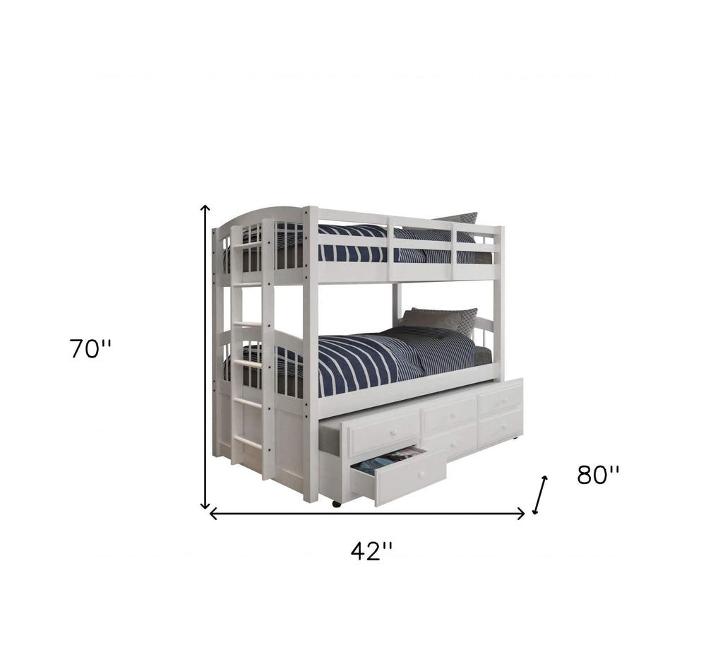80" X 42" X 70" White Twin Bunk Bed Trundle With 3 Drawers - Homeroots - Flyclothing LLC