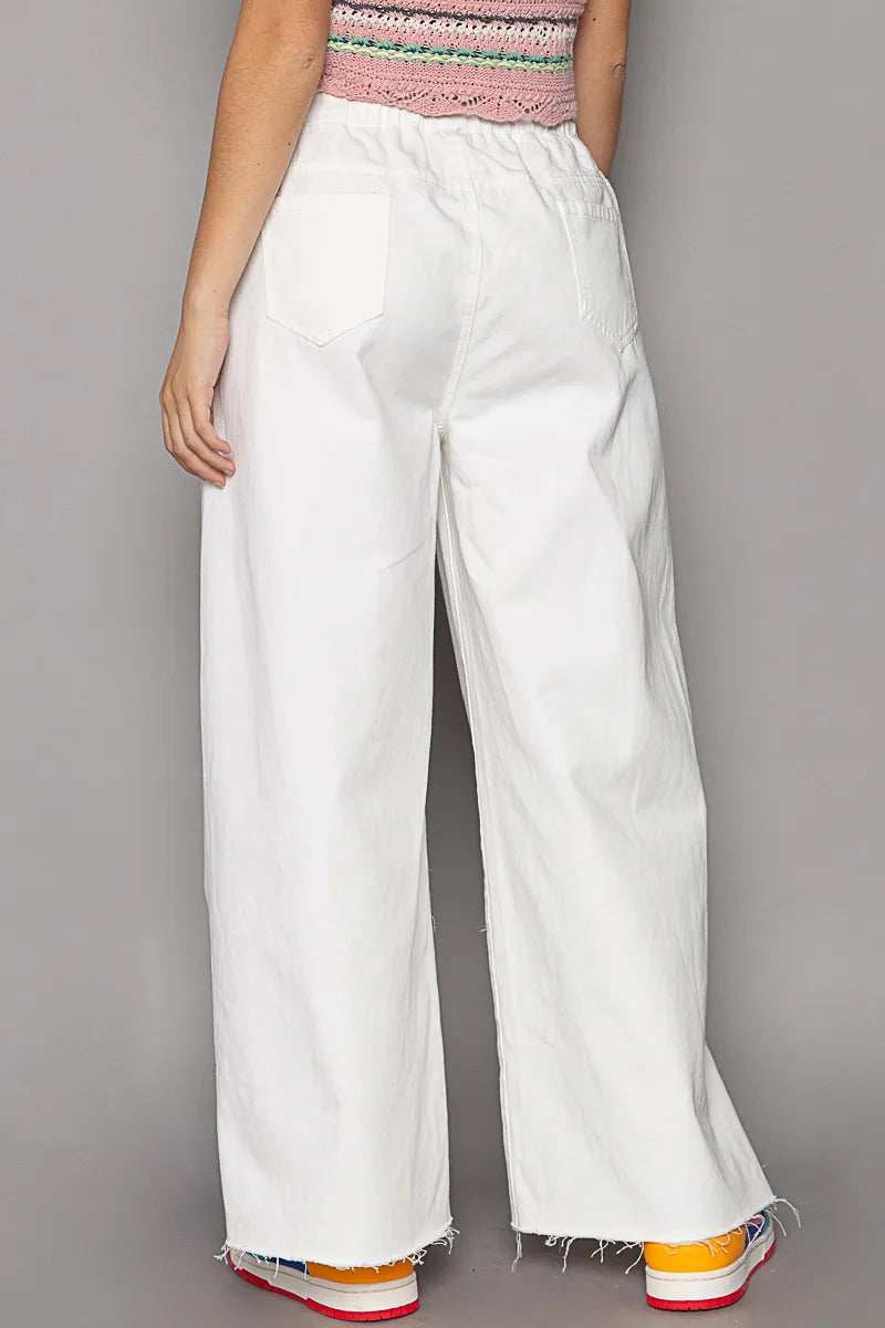 POL Distressed Drawstring Slit Wide leg Pants - Trendsi - Flyclothing LLC