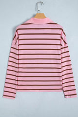Stripe Striped Long Sleeve Collar Shift Top - Trendsi - Flyclothing LLC
