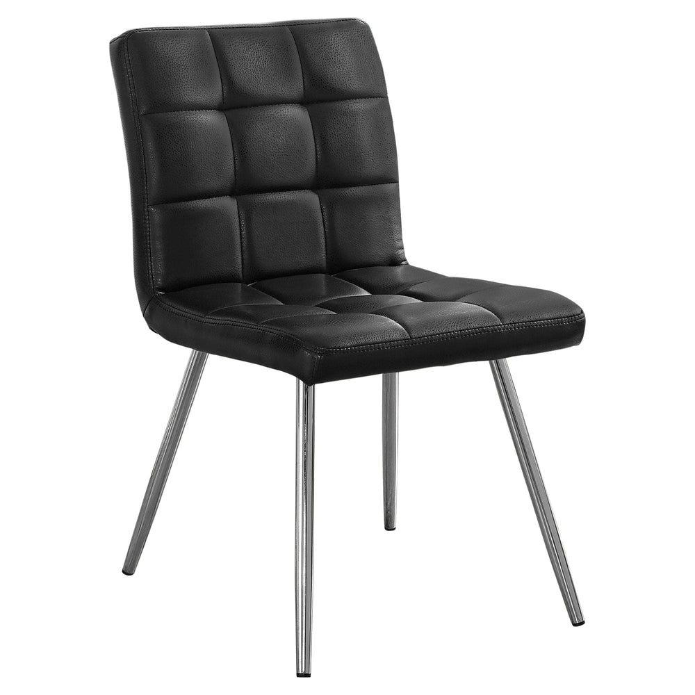 Set of Two Tufted Black And Silver Upholstered Faux Leather Dining Side Chairs - Homeroots