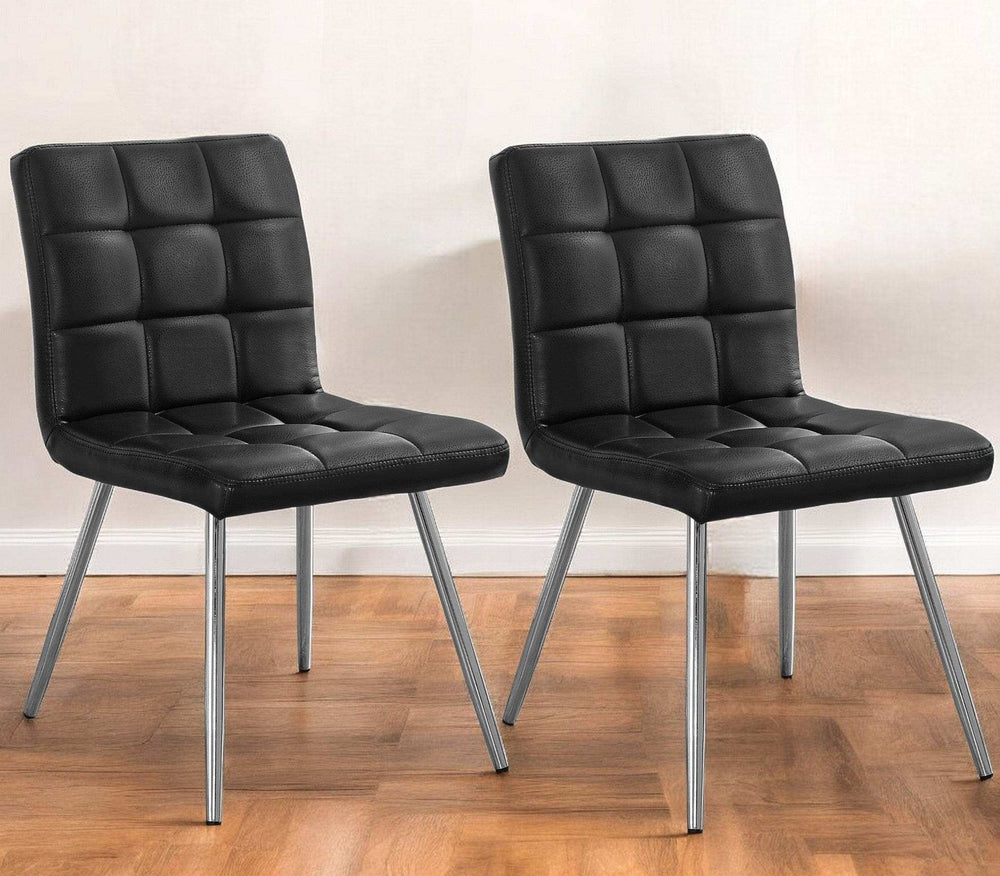 Set of Two Tufted Black And Silver Upholstered Faux Leather Dining Side Chairs - Homeroots - Flyclothing LLC
