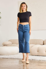 RFM Crop Chloe Full Size Tummy Control High Waist Raw Hem Jeans - Trendsi - Flyclothing LLC