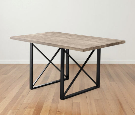 60" Taupe And Black Metal Sled Base Dining Table - Homeroots