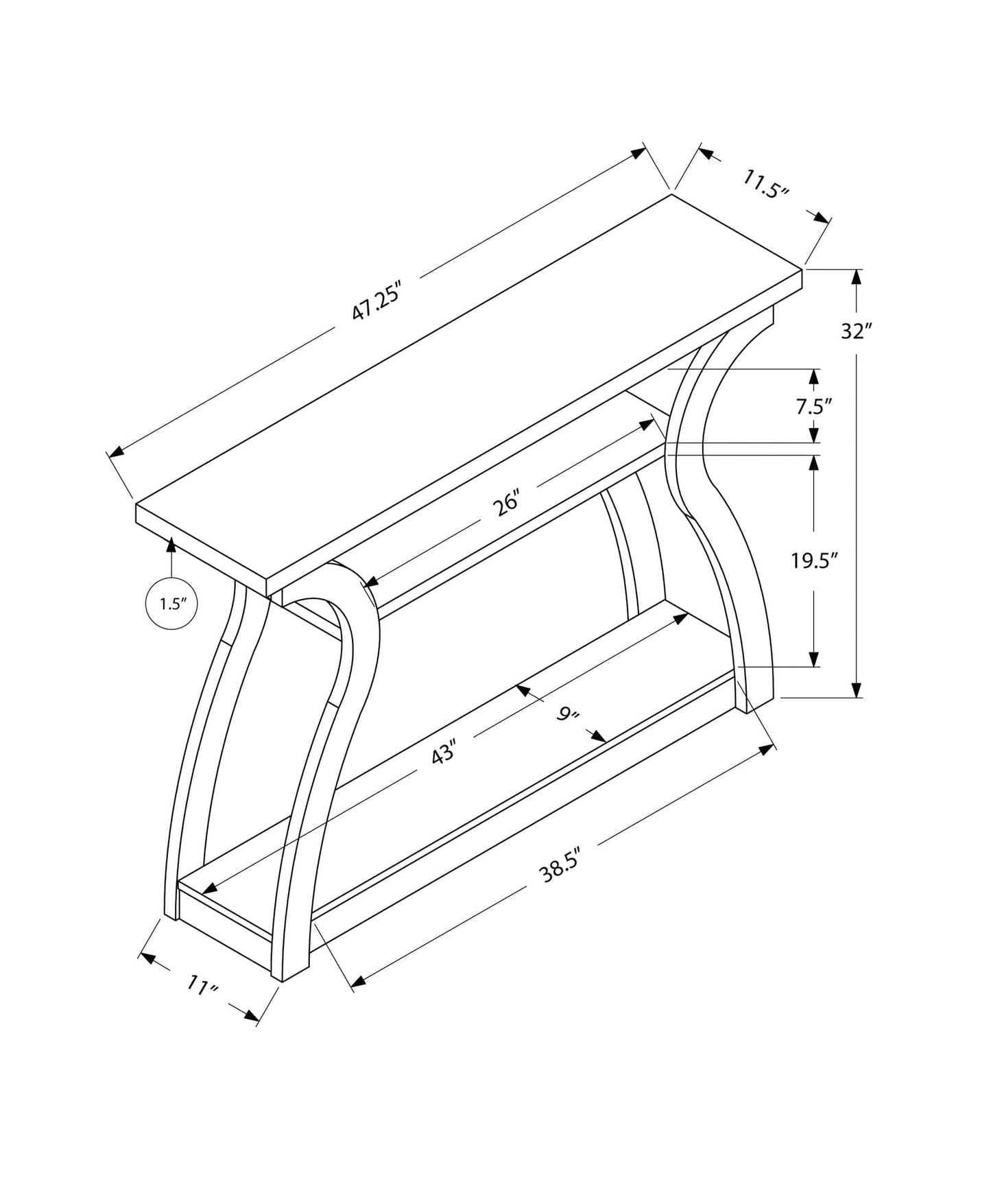 47" Taupe Floor Shelf Console Table With Storage - Homeroots - Flyclothing LLC