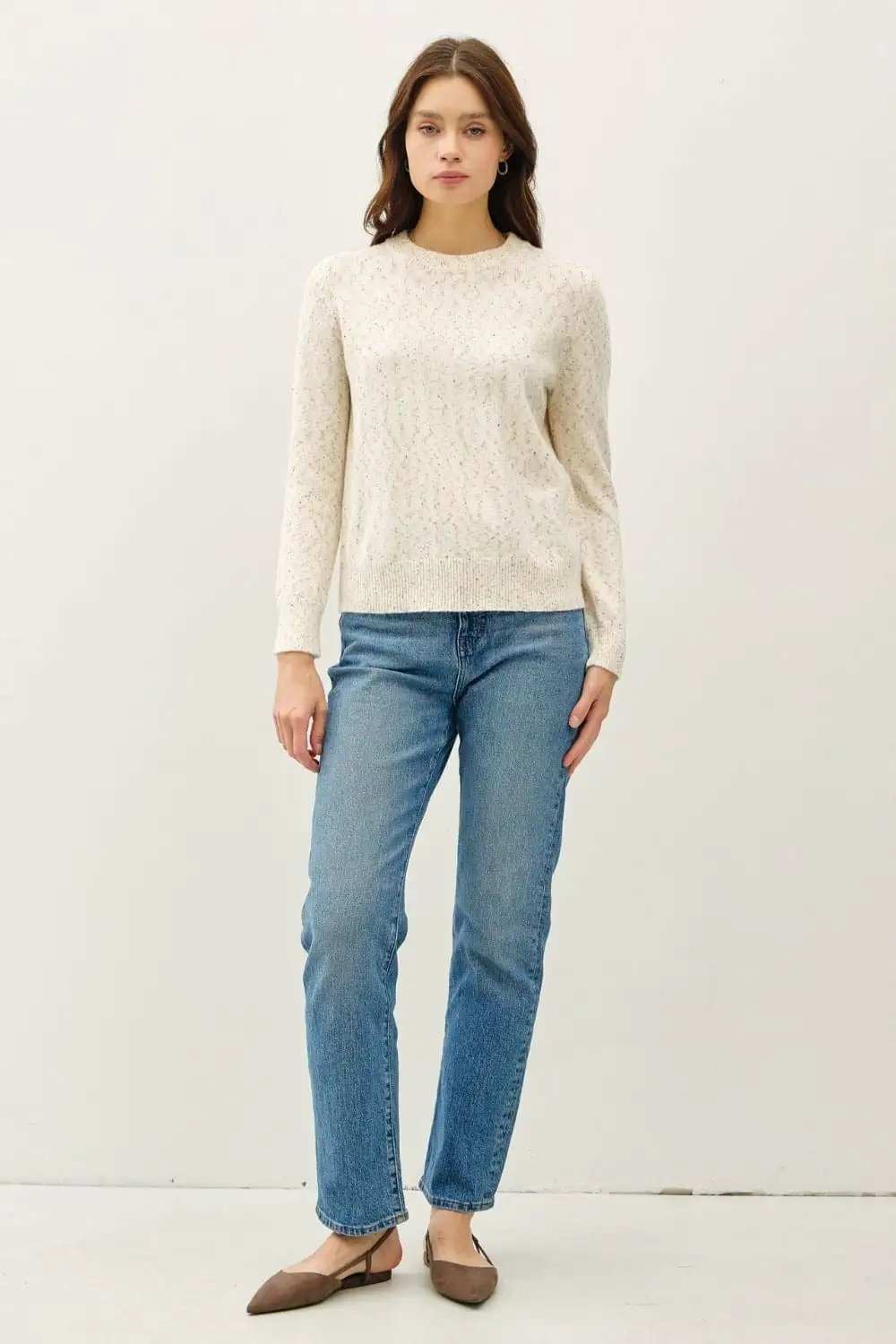 Be Cool Heathered Round Neck Long Sleeve Sweater - Trendsi - Flyclothing LLC