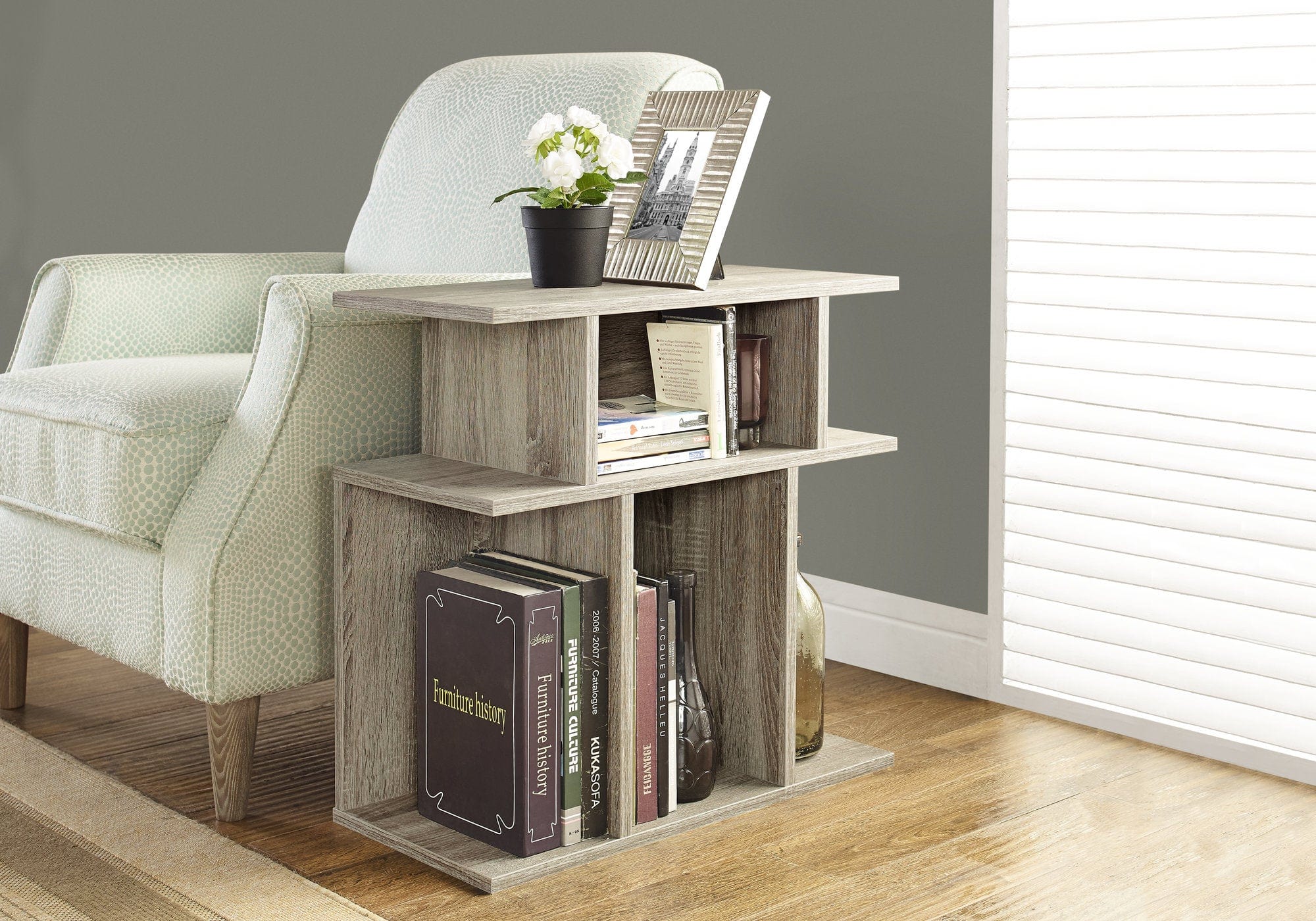 24" Deep Taupe End Table With 6 - Homeroots - Flyclothing LLC