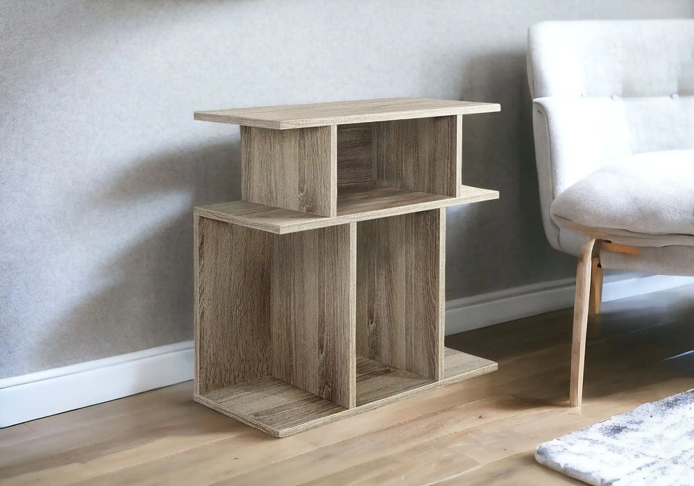 24" Deep Taupe End Table With 6 - Homeroots - Flyclothing LLC